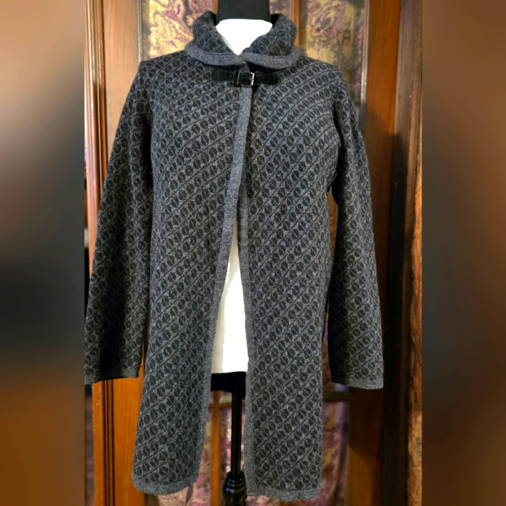 Elegant Charcoal Printed Cardigan/Coat. Made in Italy.